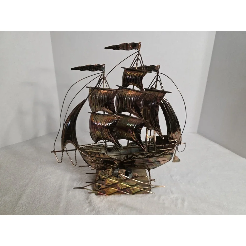 Vintage Copper Plated Ship With Rocking Motion & 